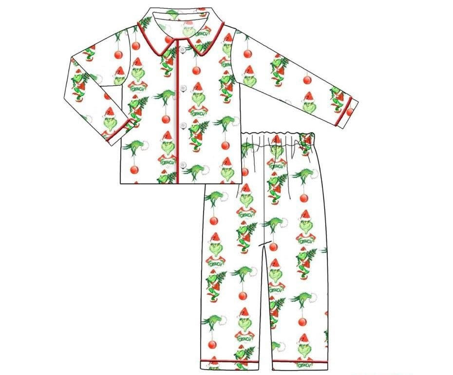 Kids Plain Grinch Christmas pjs