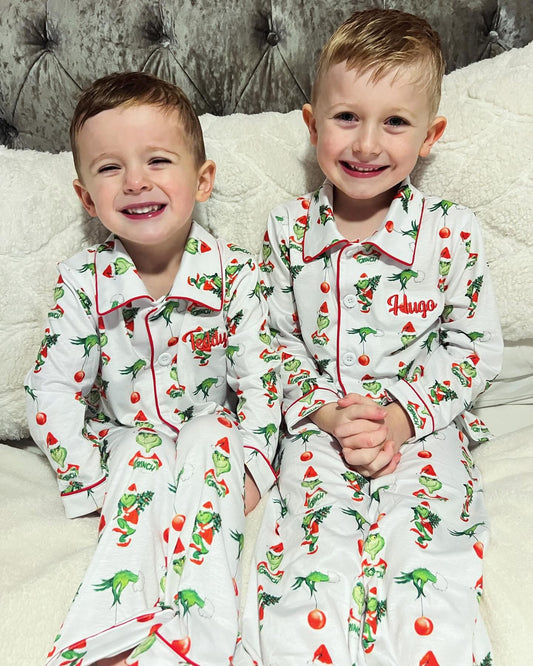 Kids Plain Grinch Christmas pjs