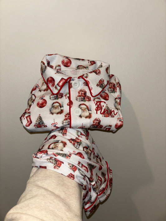 Kids embroidered Santa Christmas pjs