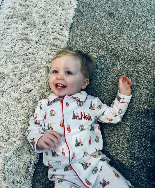 Kids embroidered Rabbit Christmas pjs