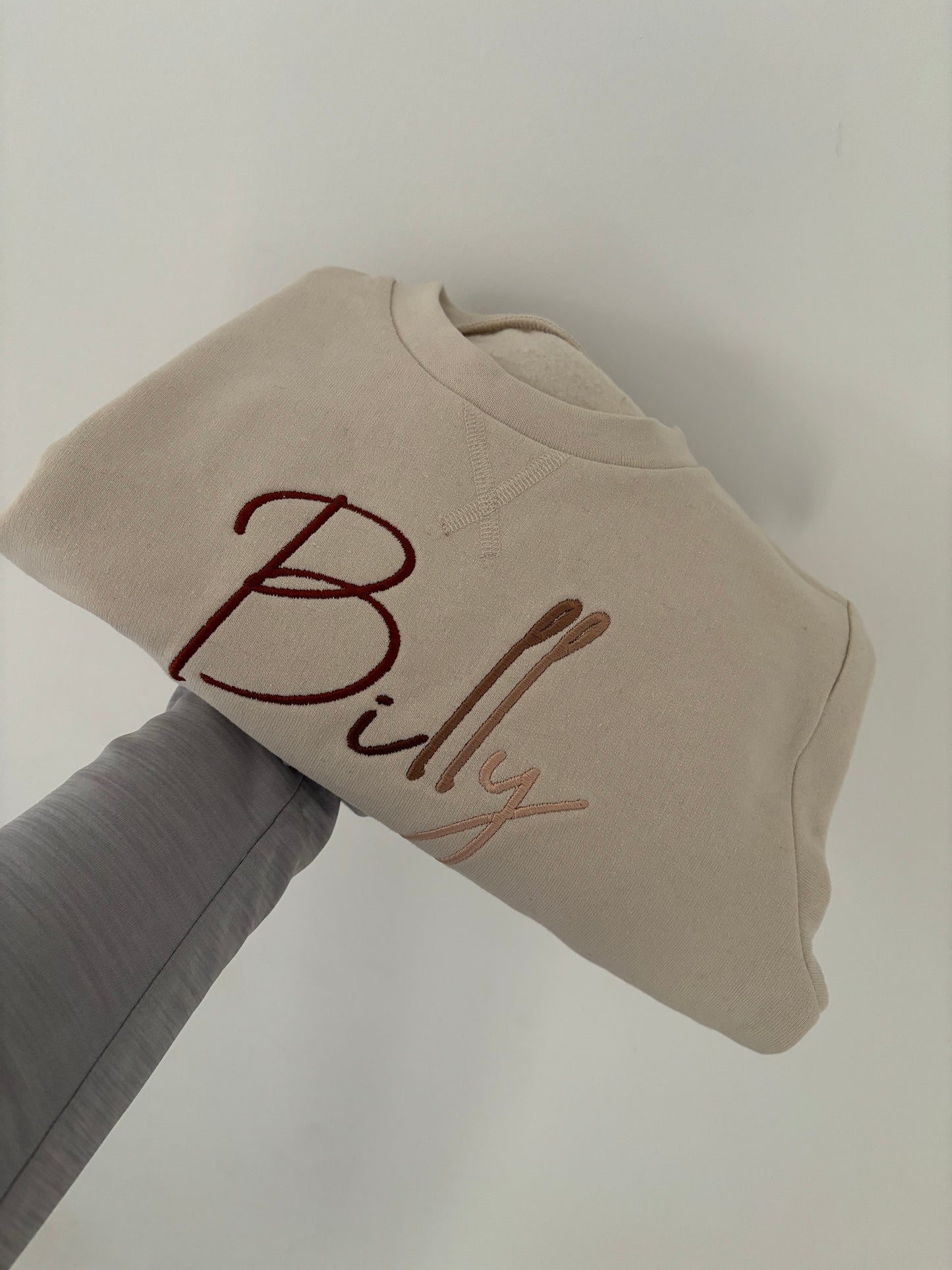 Nude Jumper with Brown Signature Font