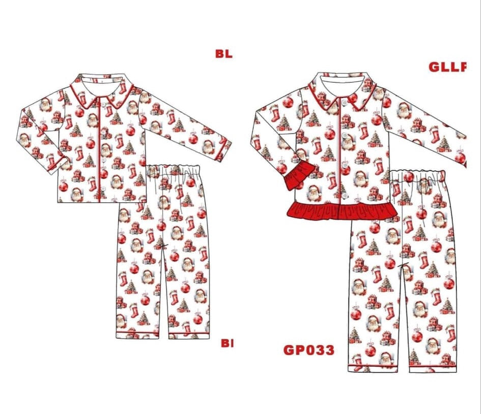 Kids embroidered Santa Christmas pjs