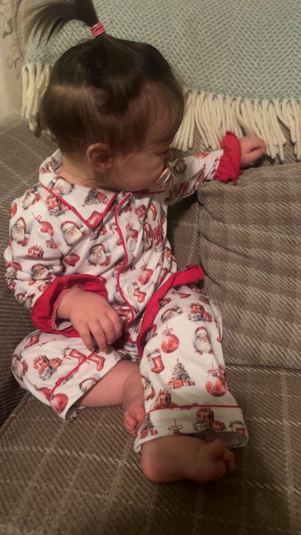 Kids embroidered Santa Christmas pjs