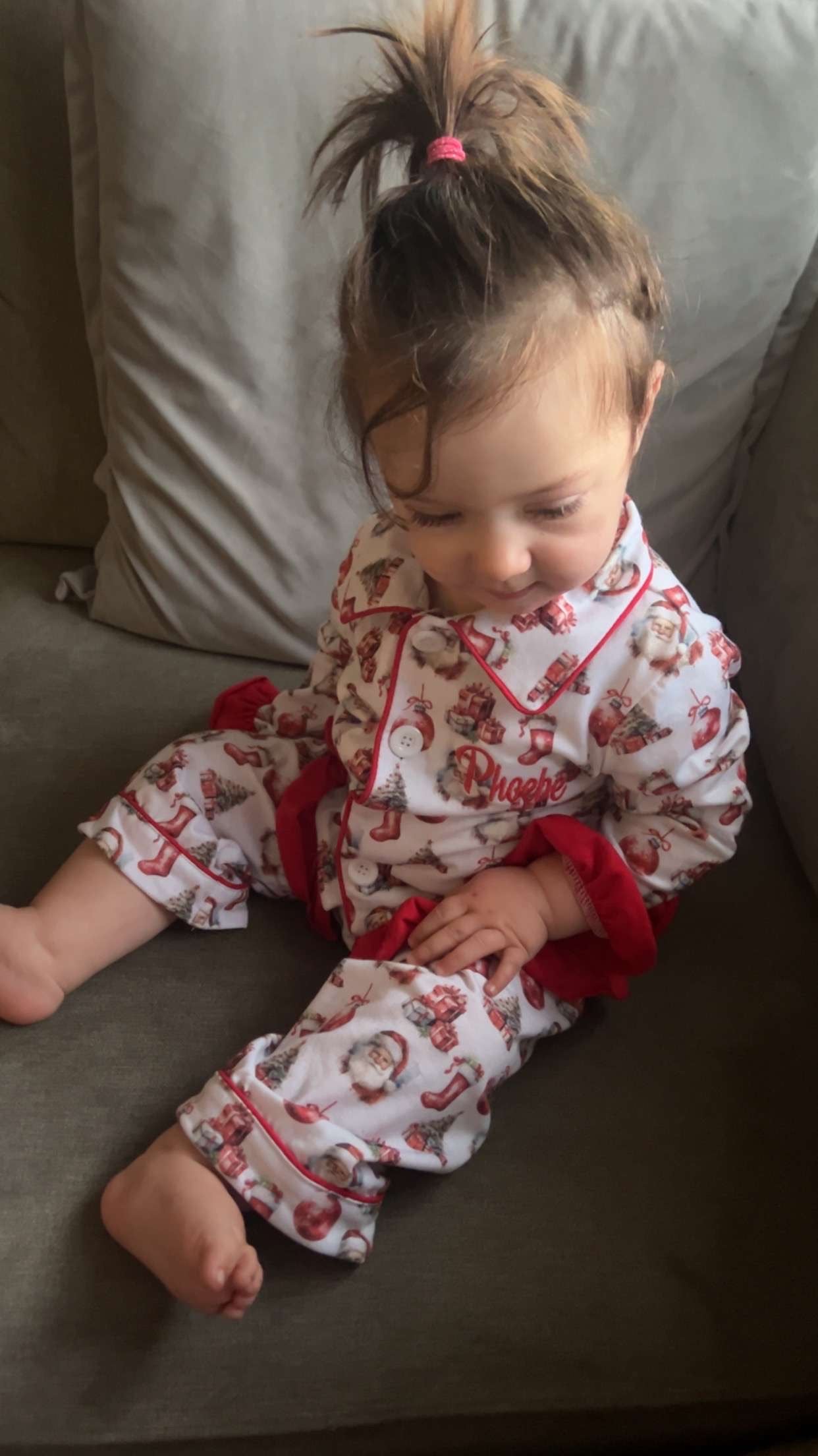 Kids embroidered Santa Christmas pjs